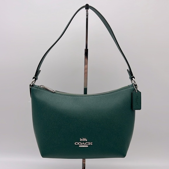 Coach Zip Top Shoulder Bag Silver Emerald Green CW390 - Picture 2 of 16